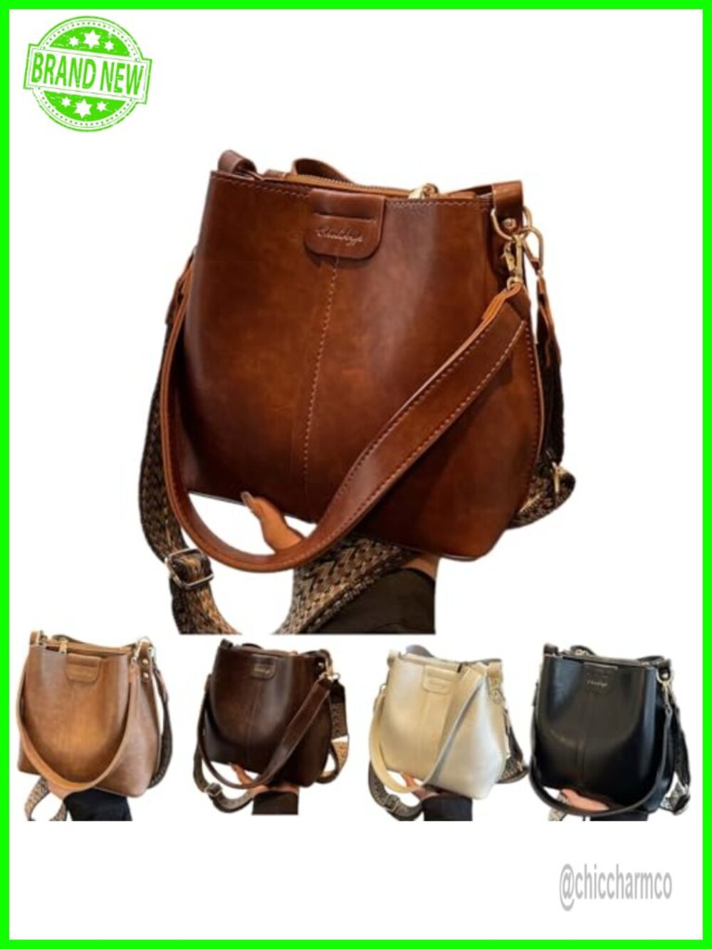 Vintage Bucket Crossbody Bag Large Capacity Travel Shoulder Purse
